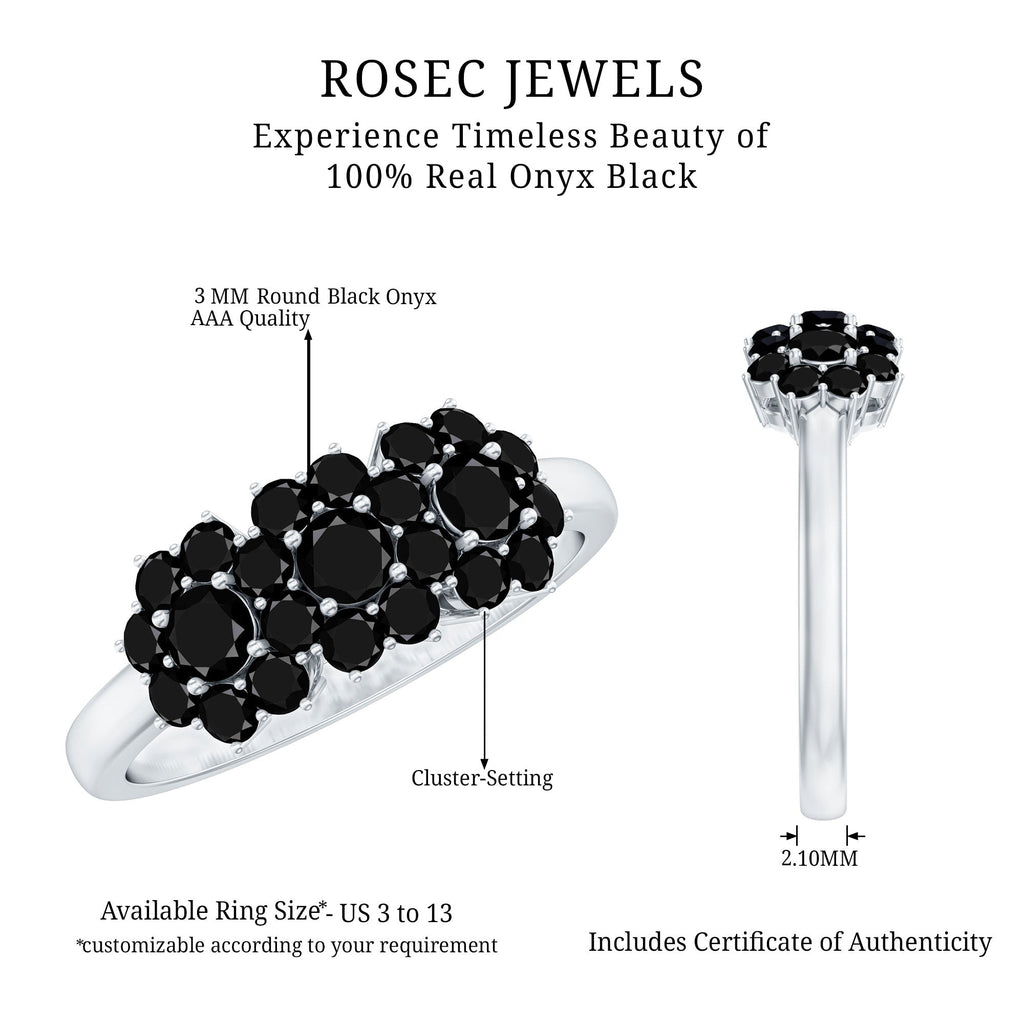 Certified Black Onyx Flower Engagement Ring