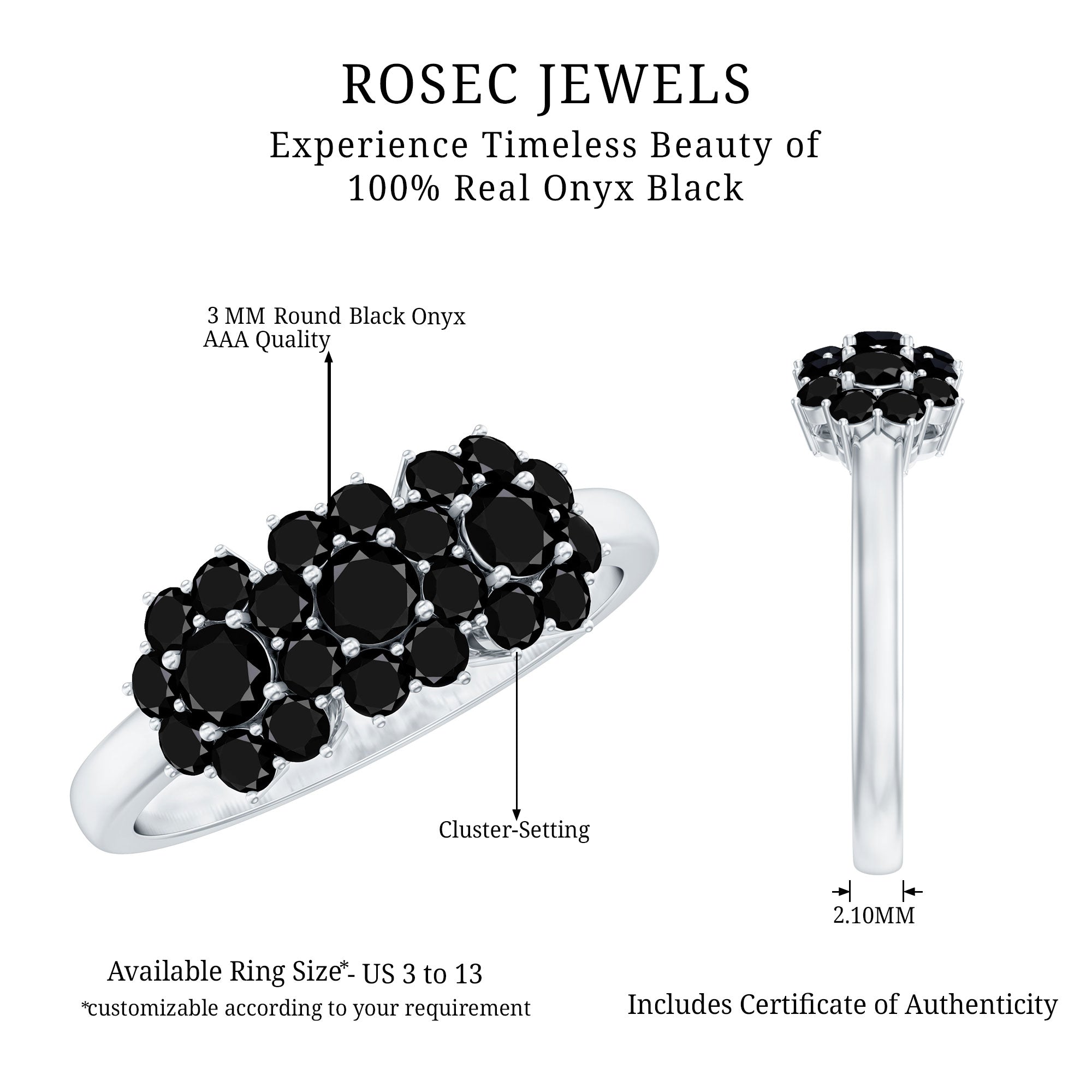 Certified Black Onyx Flower Engagement Ring