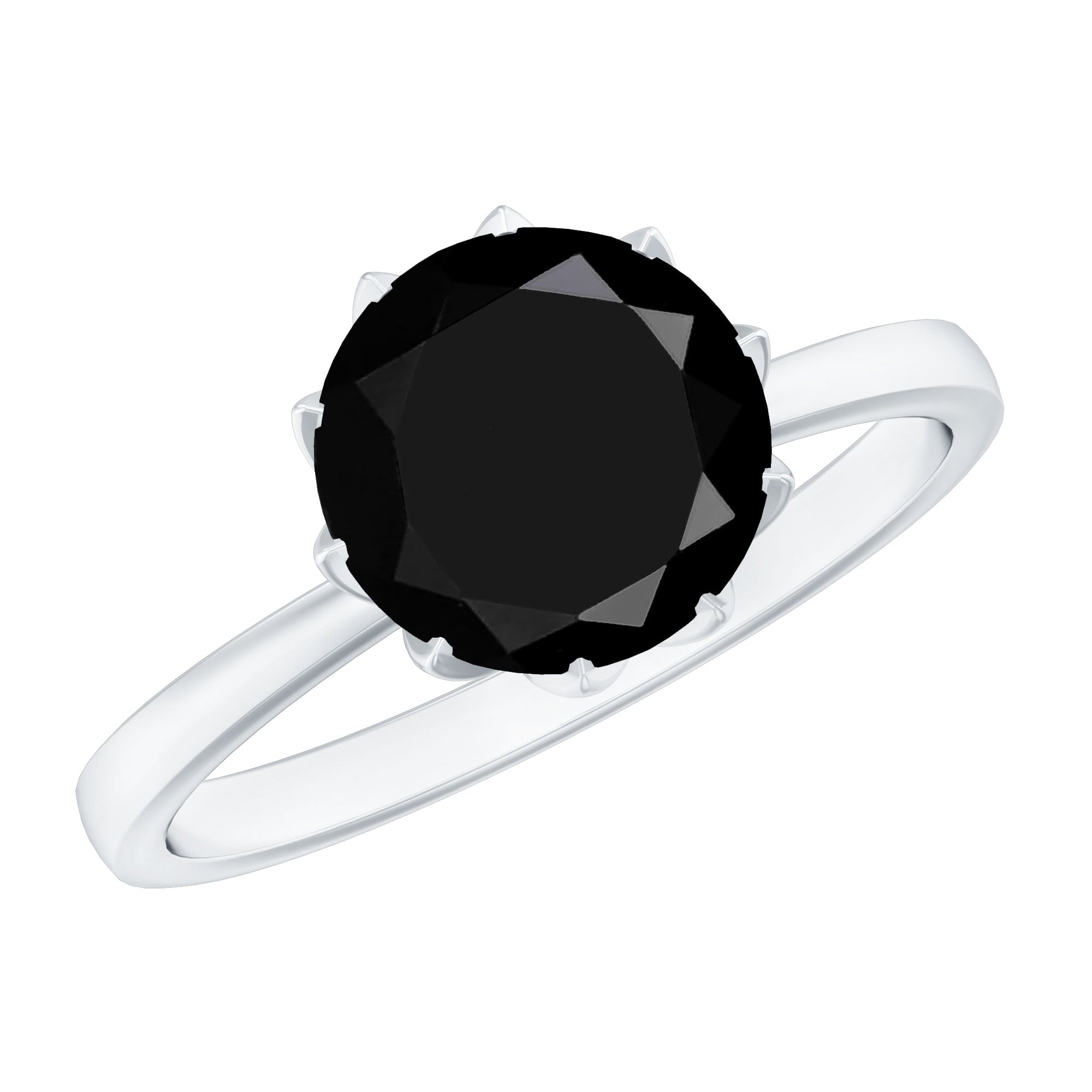 Lotus Basket Set Solitaire Black Onyx Engagement Ring for Women