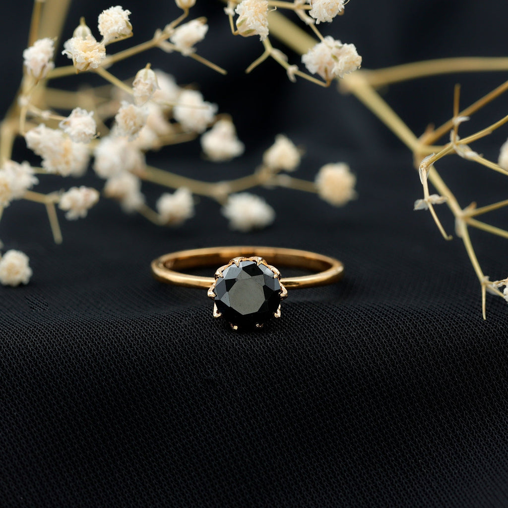 Natural 2.68 Carat Black Spinel Solitaire Engagement Ring
