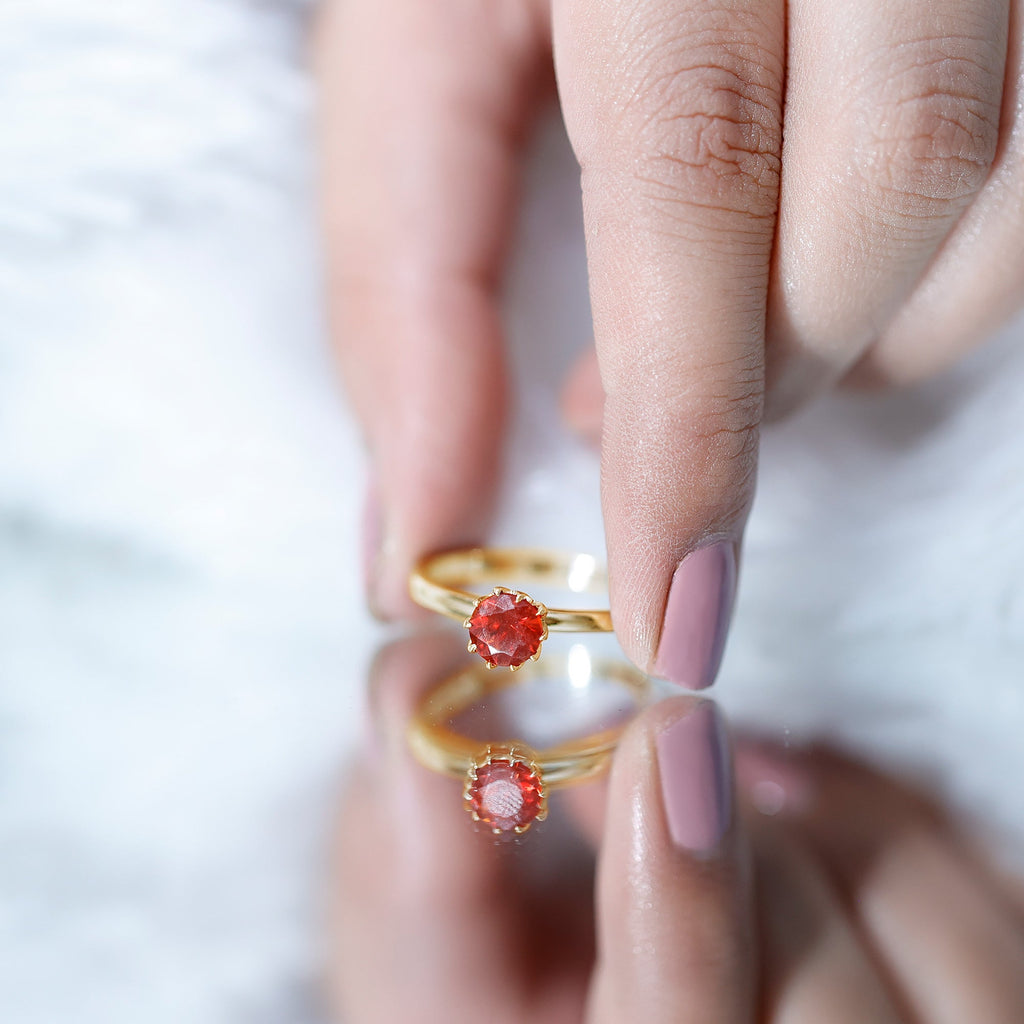 0.75 Carat Round Fire Opal Solitaire Ring in Lotus Basket Setting