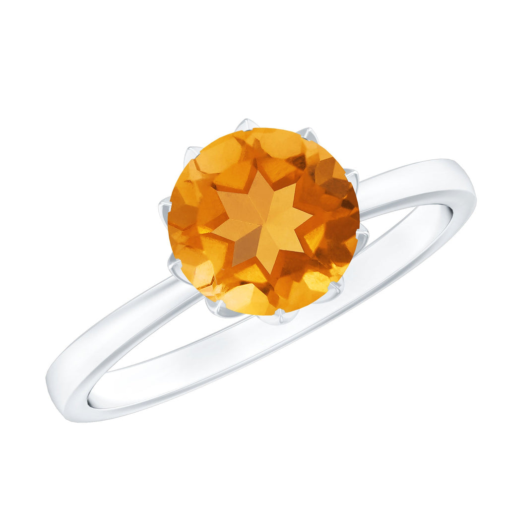Real Solitaire Citrine Engagement Ring in Lotus Basket Setting