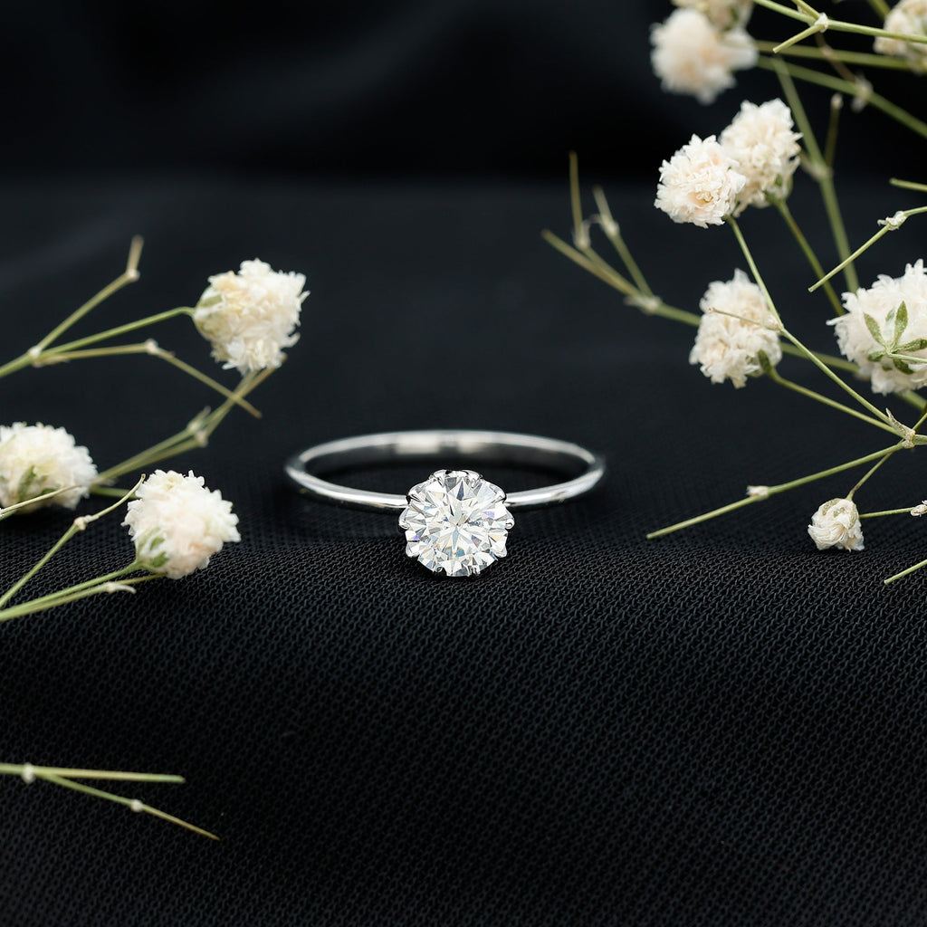 0.9 Carat Moissanite Solitaire Ring in Lotus Basket Setting