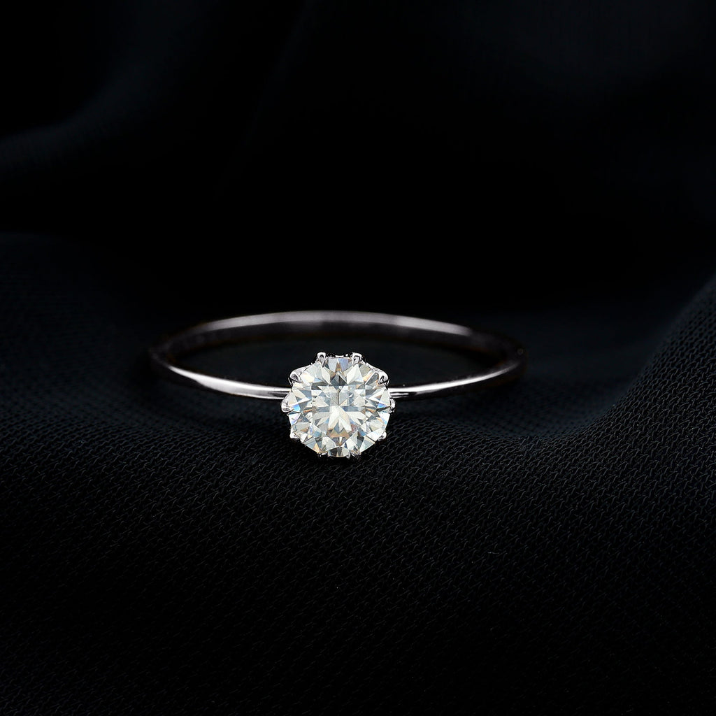 0.9 Carat Moissanite Solitaire Ring in Lotus Basket Setting