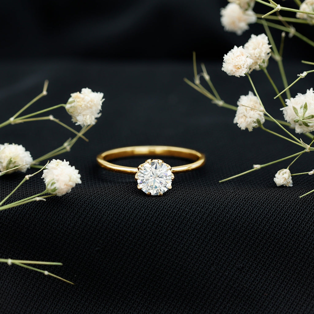 0.9 Carat Moissanite Solitaire Ring in Lotus Basket Setting