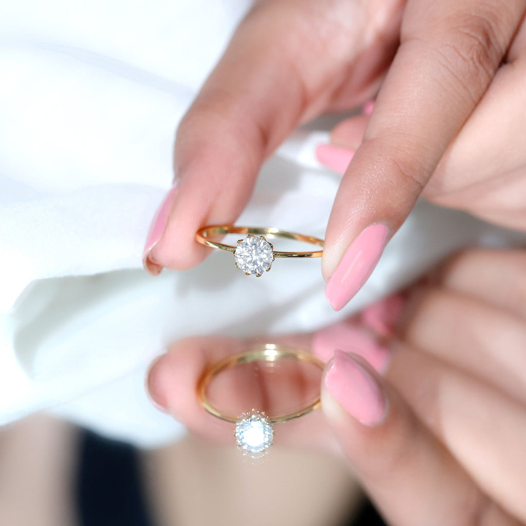 0.9 Carat Moissanite Solitaire Ring in Lotus Basket Setting