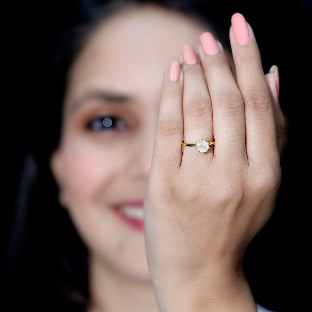 Natural Moonstone Solitaire Ring in Lotus Basket Setting