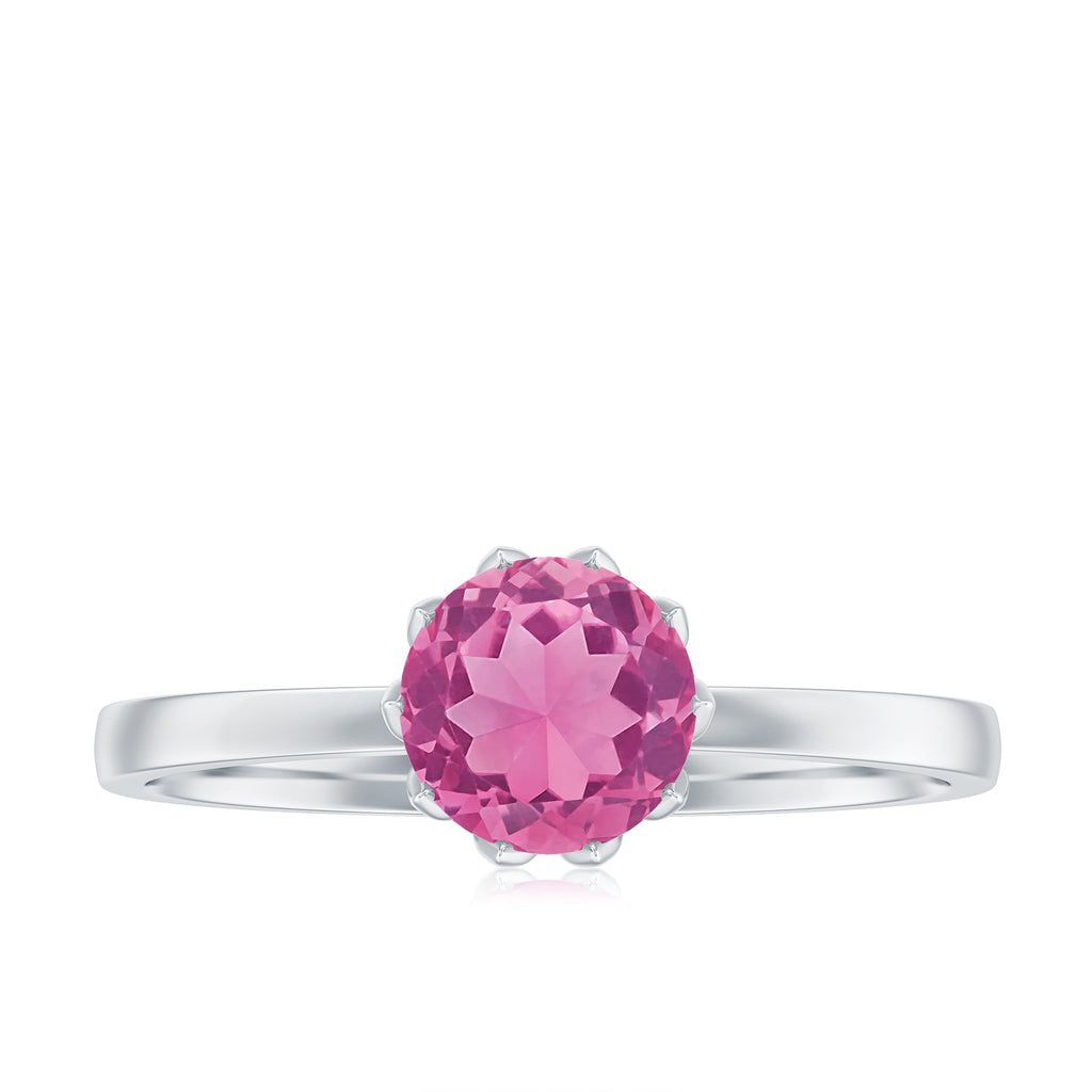 1.2 Carat Natural Pink Tourmaline Solitaire Ring in Lotus Basket Setting