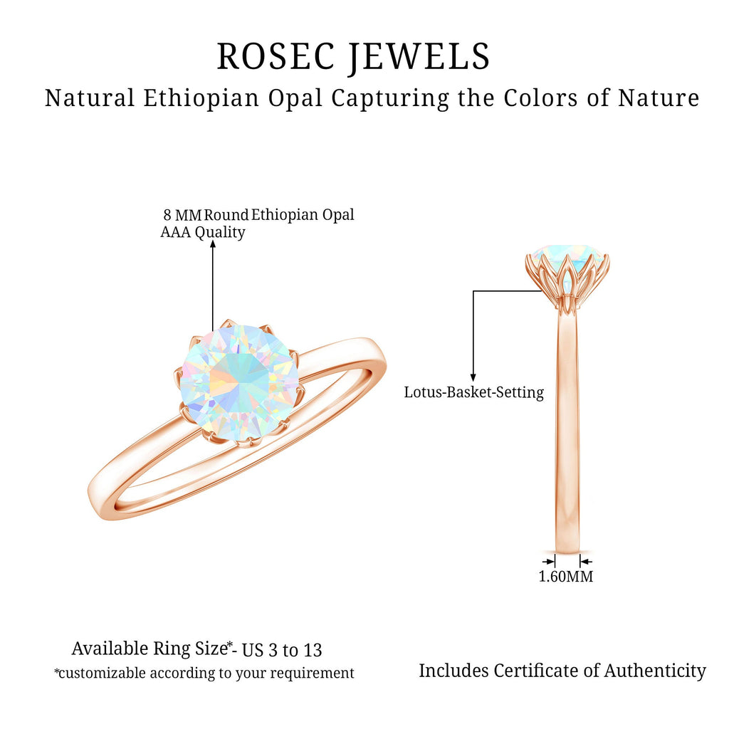 Natural 2 Cart Ethiopian Opal Engagement Ring in Lotus Basket Setting