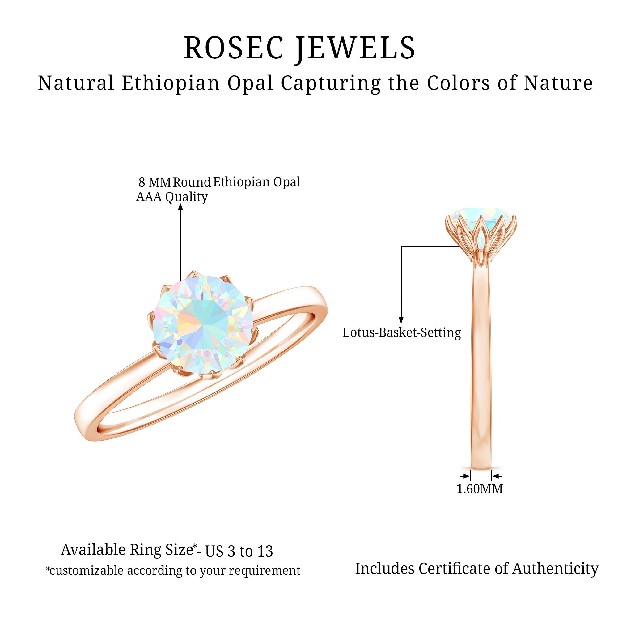 Natural 2 Cart Ethiopian Opal Engagement Ring in Lotus Basket Setting