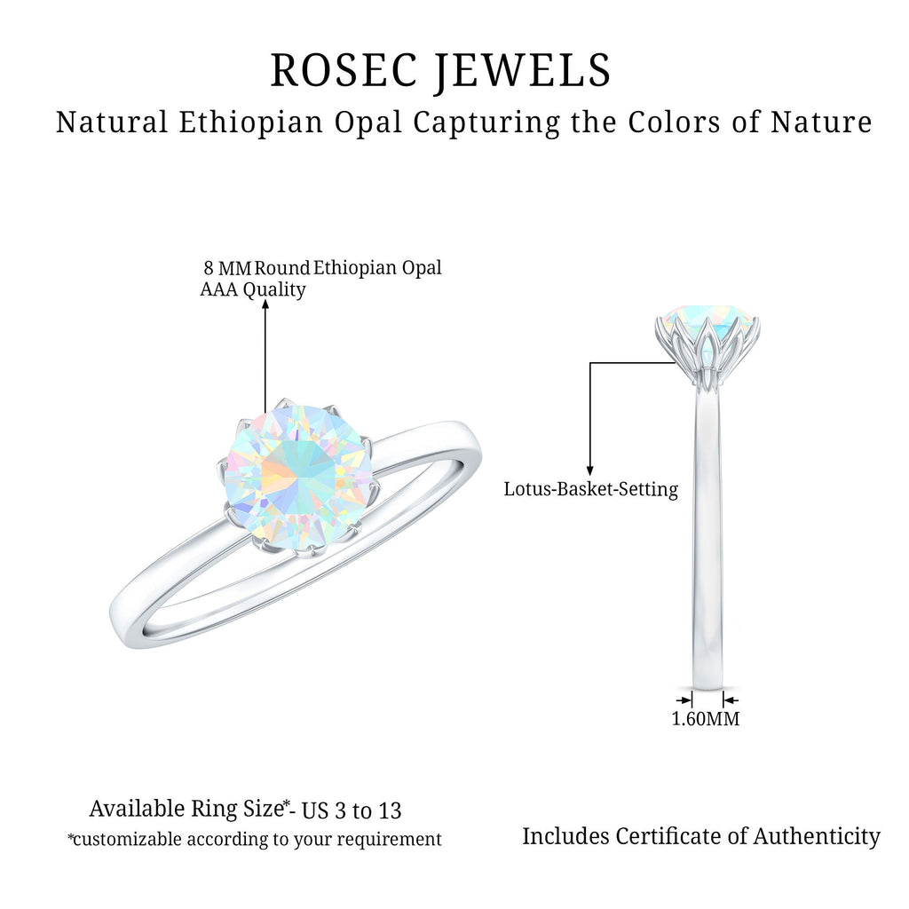 Natural 2 Cart Ethiopian Opal Engagement Ring in Lotus Basket Setting