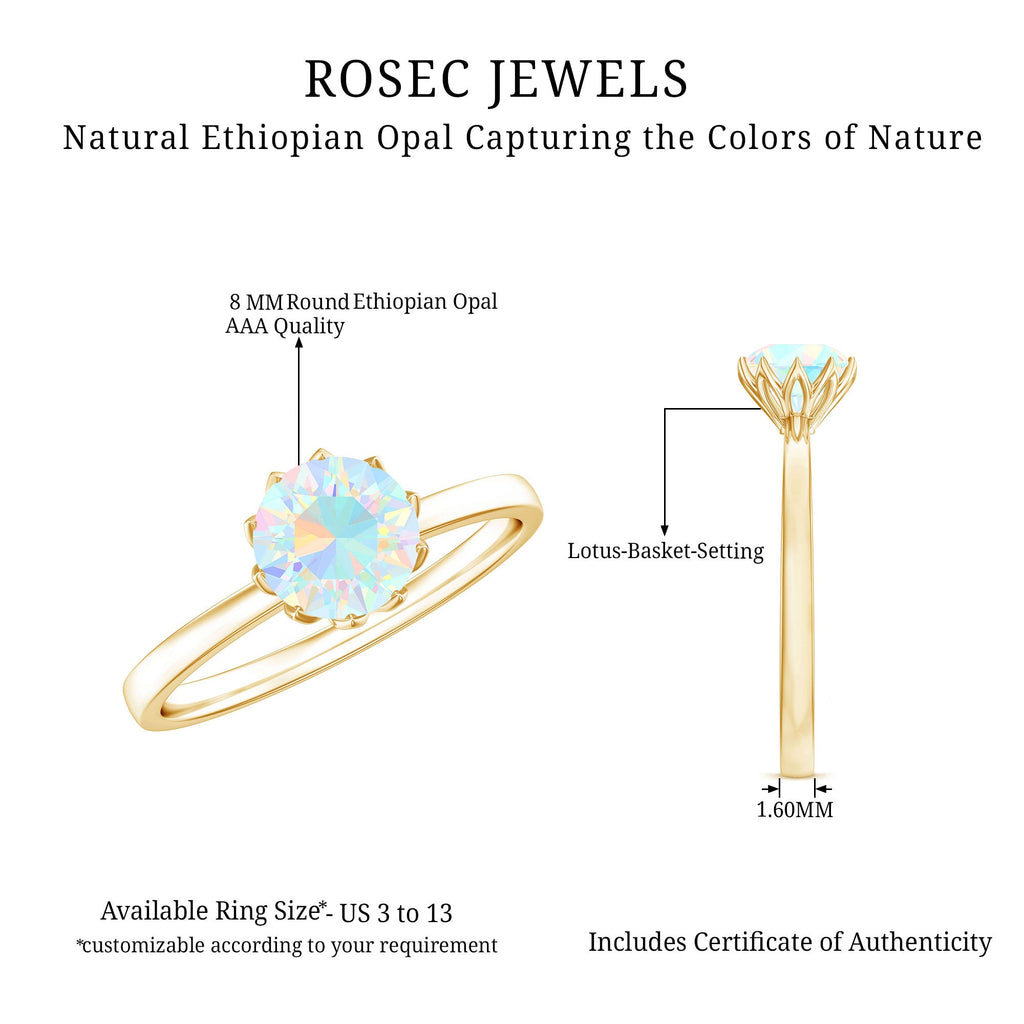Natural 2 Cart Ethiopian Opal Engagement Ring in Lotus Basket Setting
