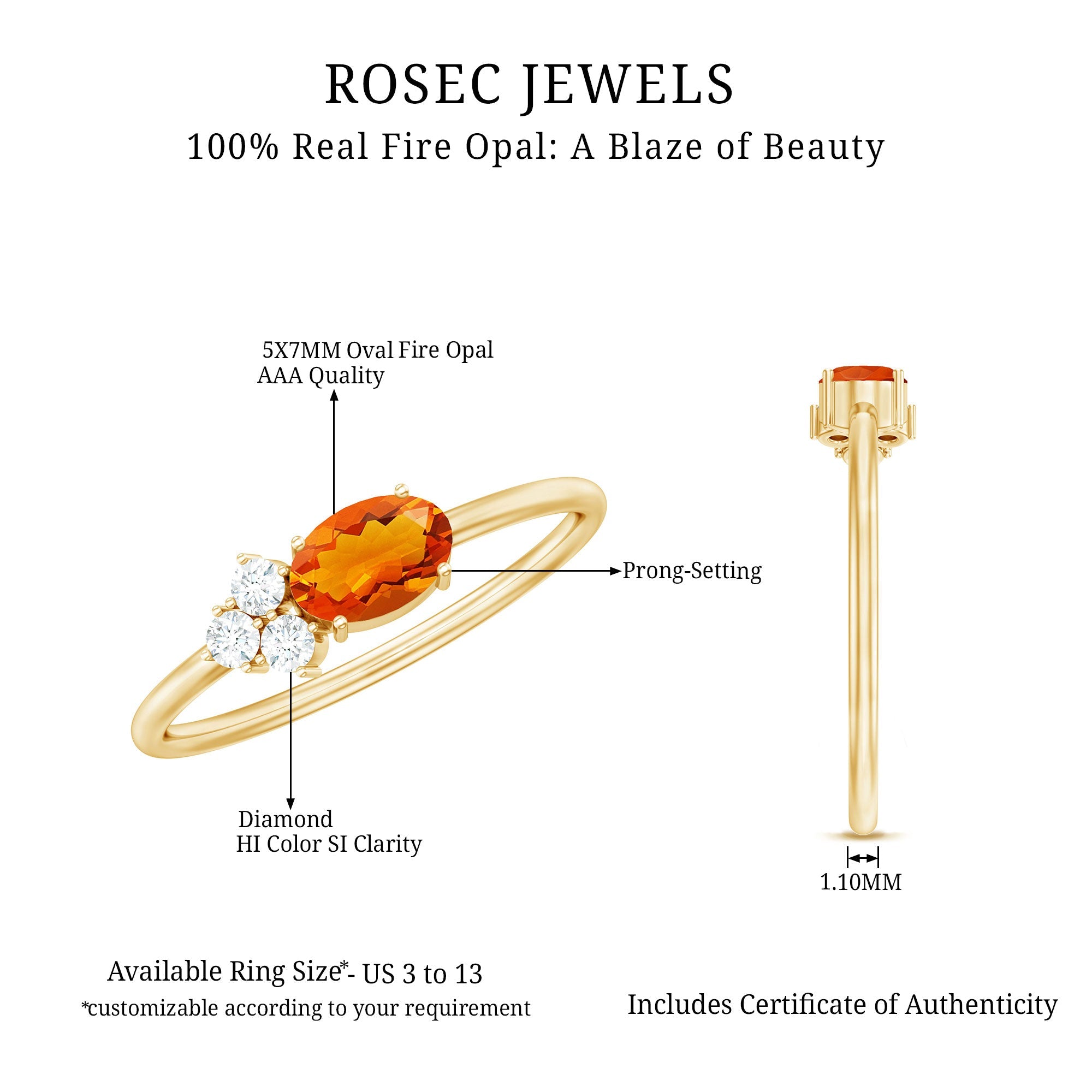 Oval Cut Fire Opal Promise Ring with Diamond Trio