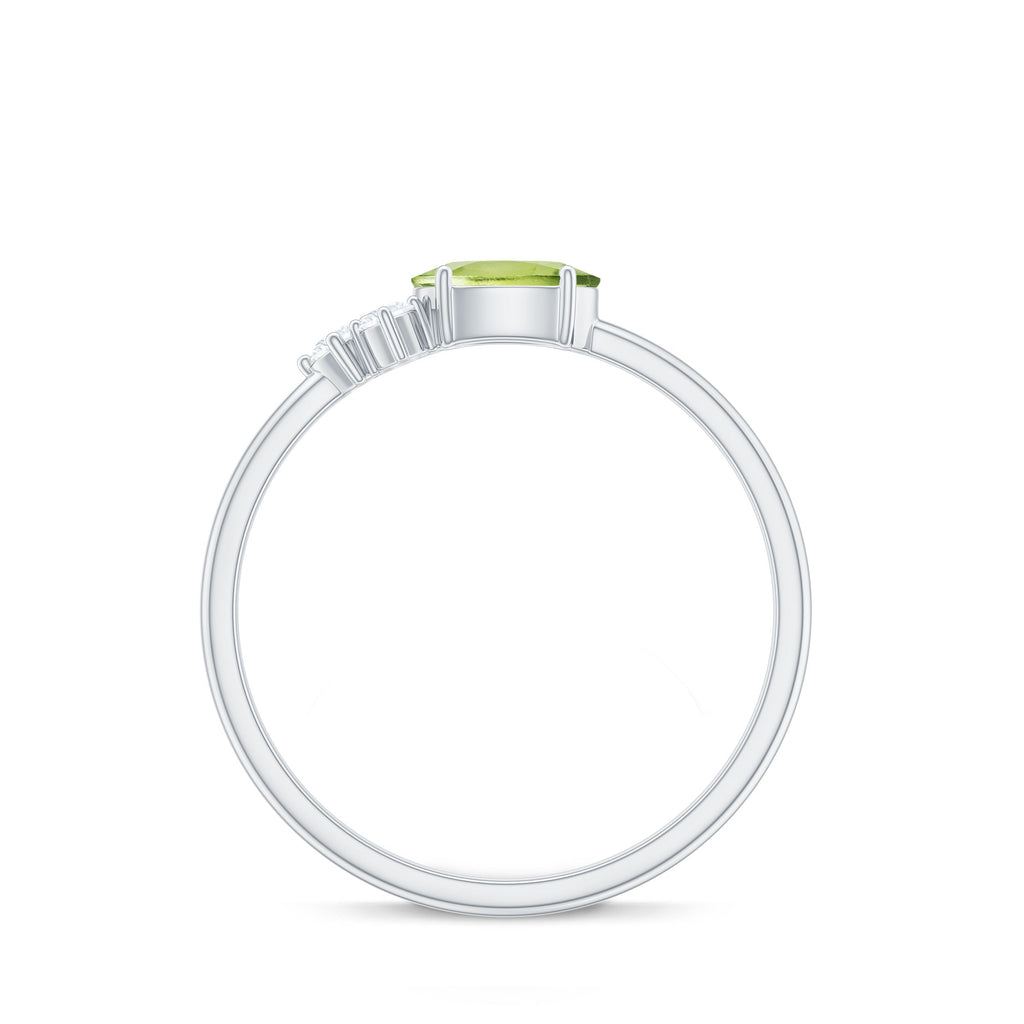 Natural 1 Carat Peridot Oval Engagement Ring with Diamond Trio