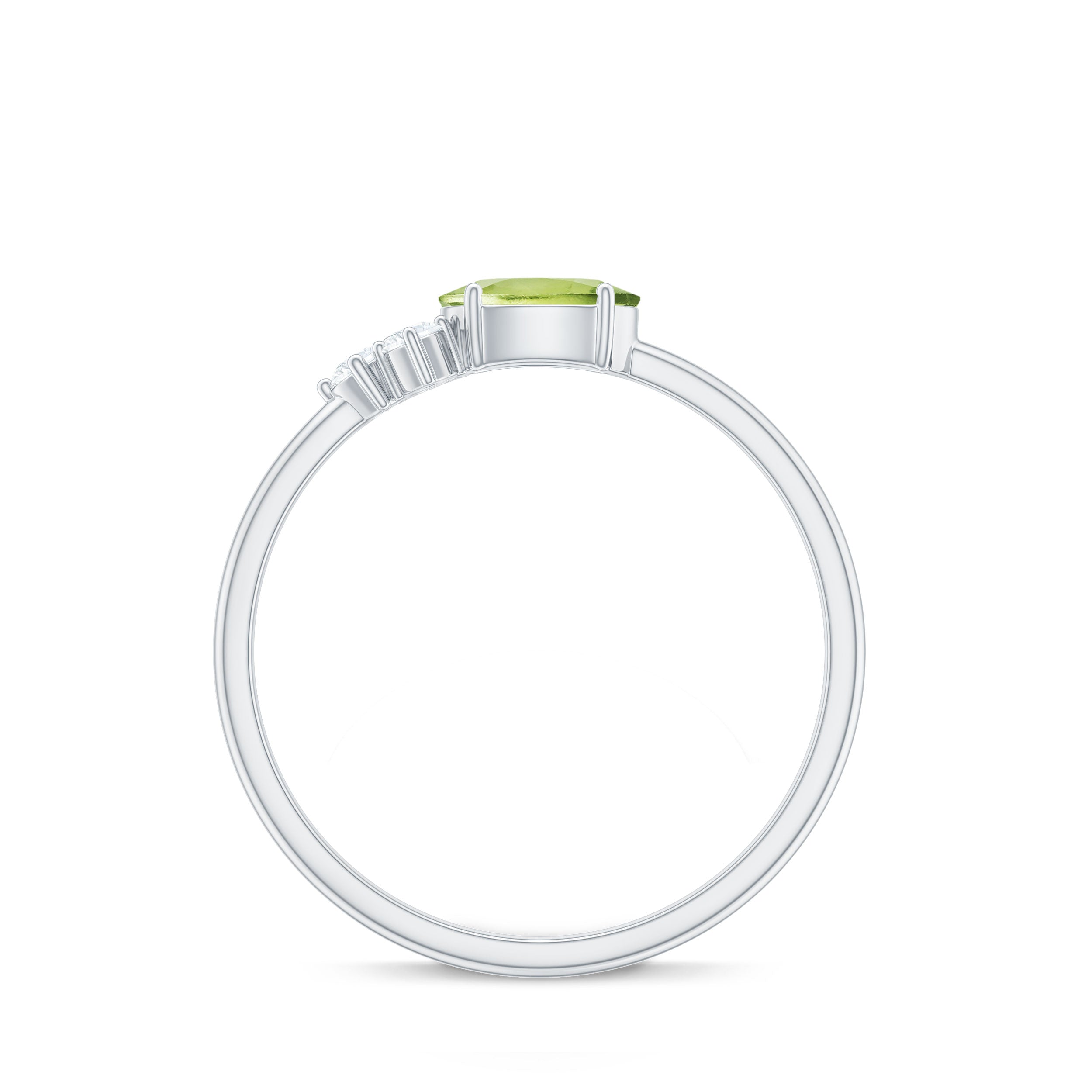 Natural 1 Carat Peridot Oval Engagement Ring with Diamond Trio
