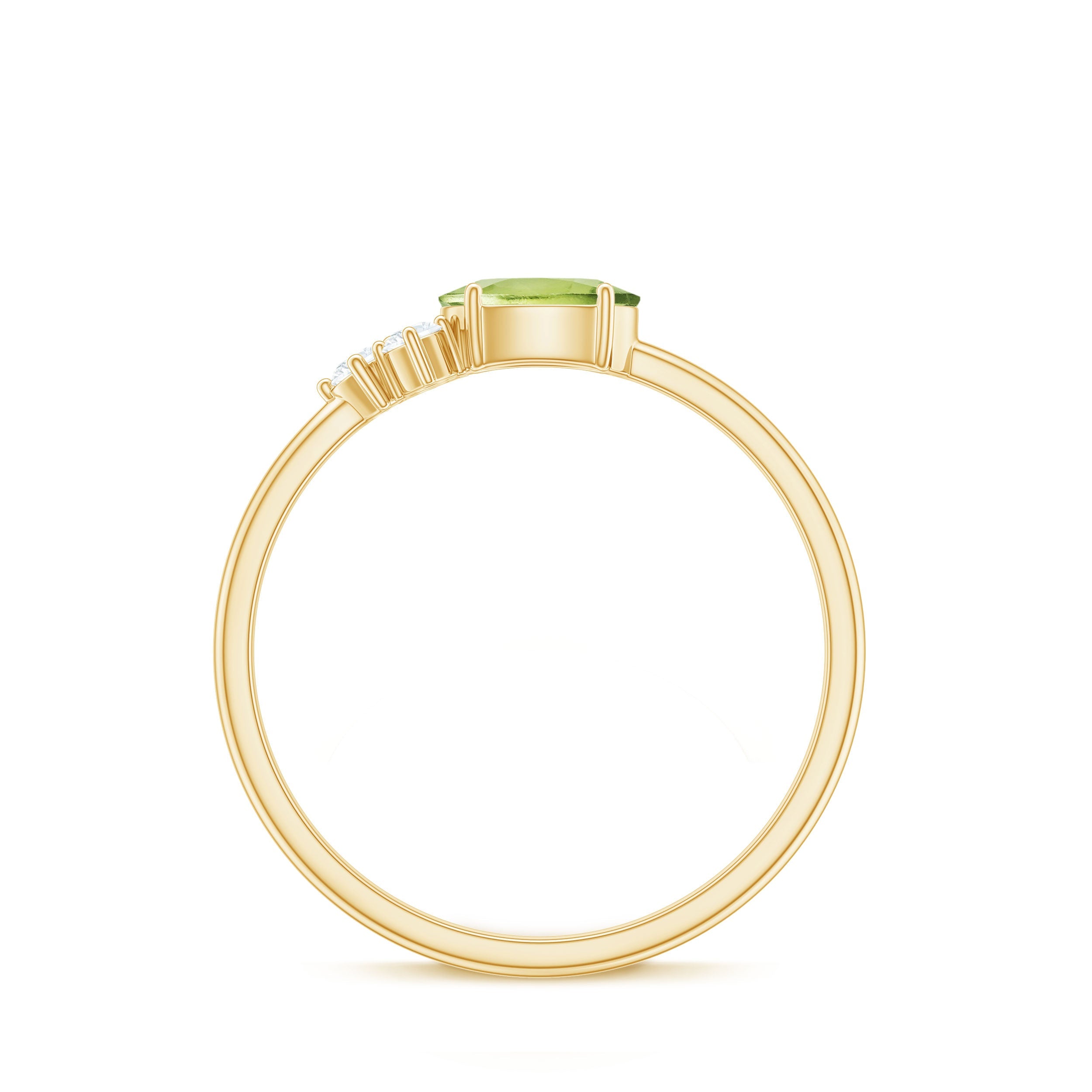 Natural 1 Carat Peridot Oval Engagement Ring with Diamond Trio