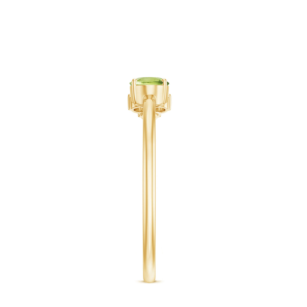 Natural 1 Carat Peridot Oval Engagement Ring with Diamond Trio