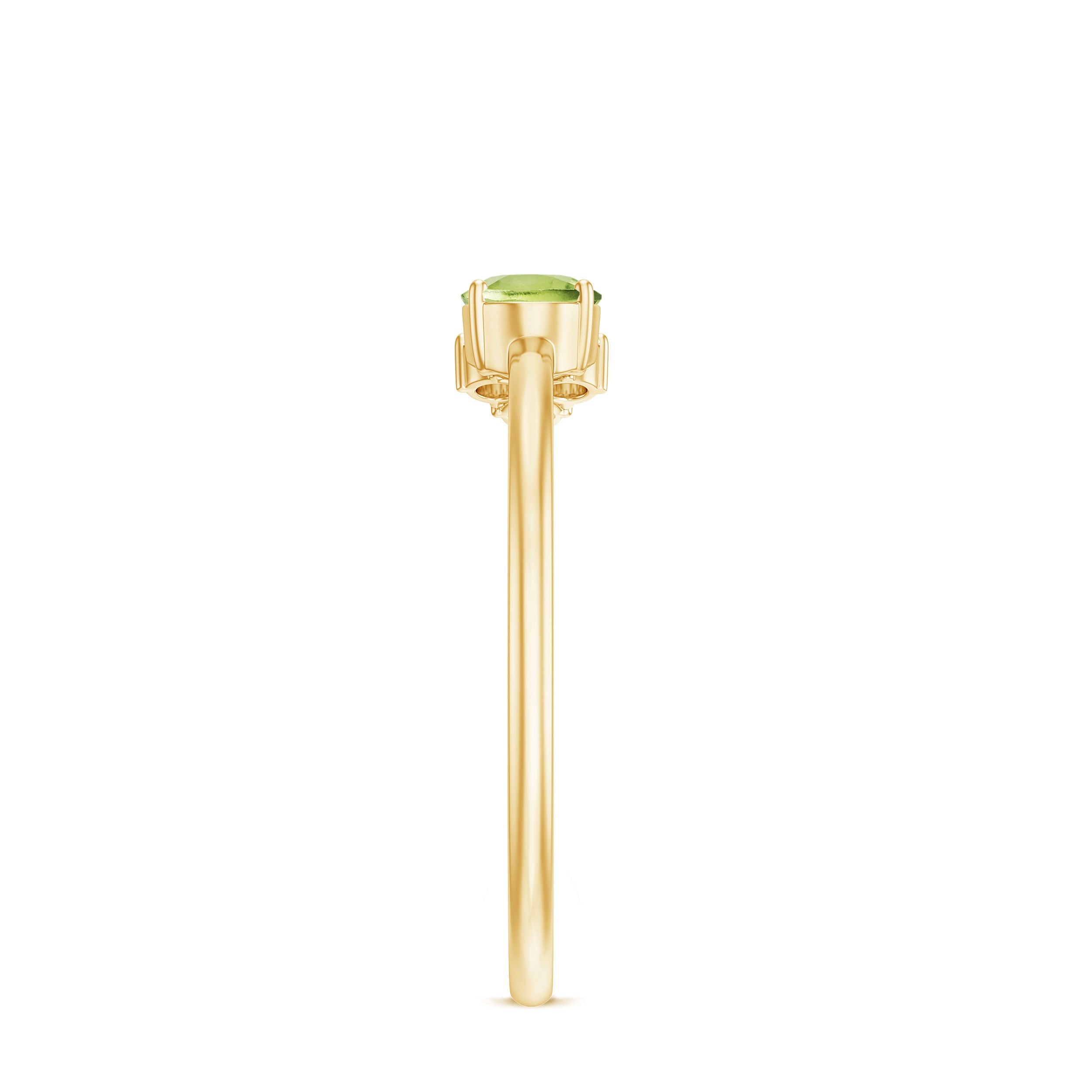 Natural 1 Carat Peridot Oval Engagement Ring with Diamond Trio