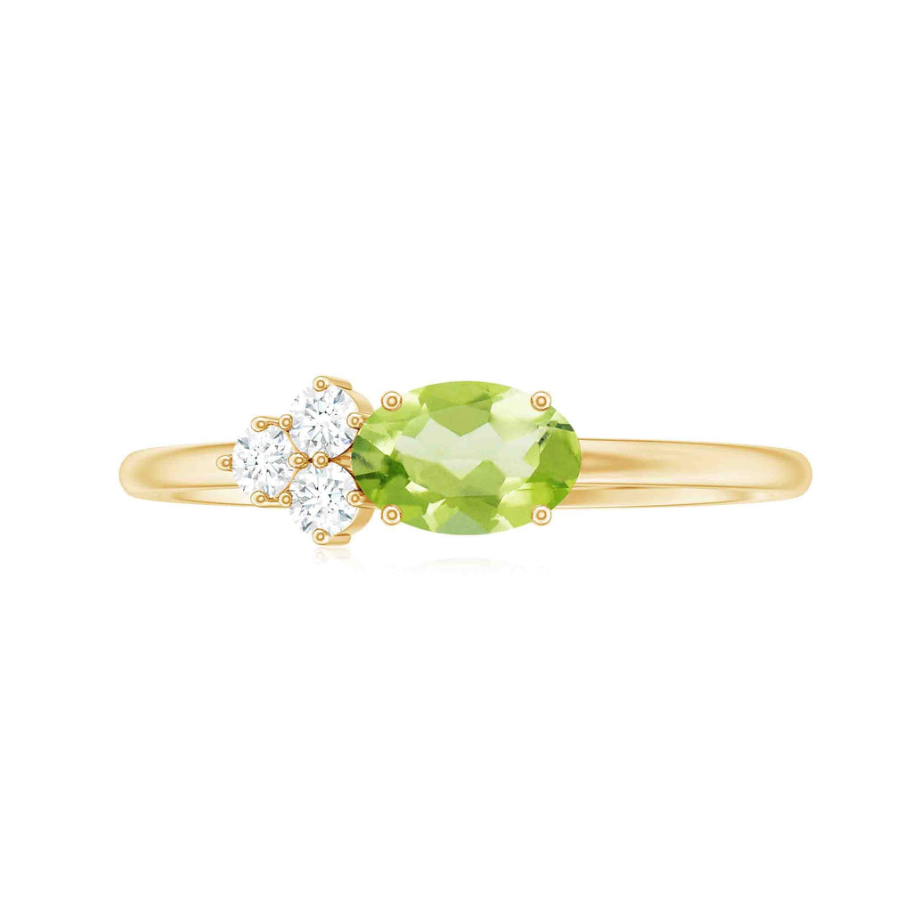 Natural 1 Carat Peridot Oval Engagement Ring with Diamond Trio