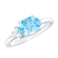 Natural 1 Carat Oval Aquamarine Promise Ring with Diamond Trio