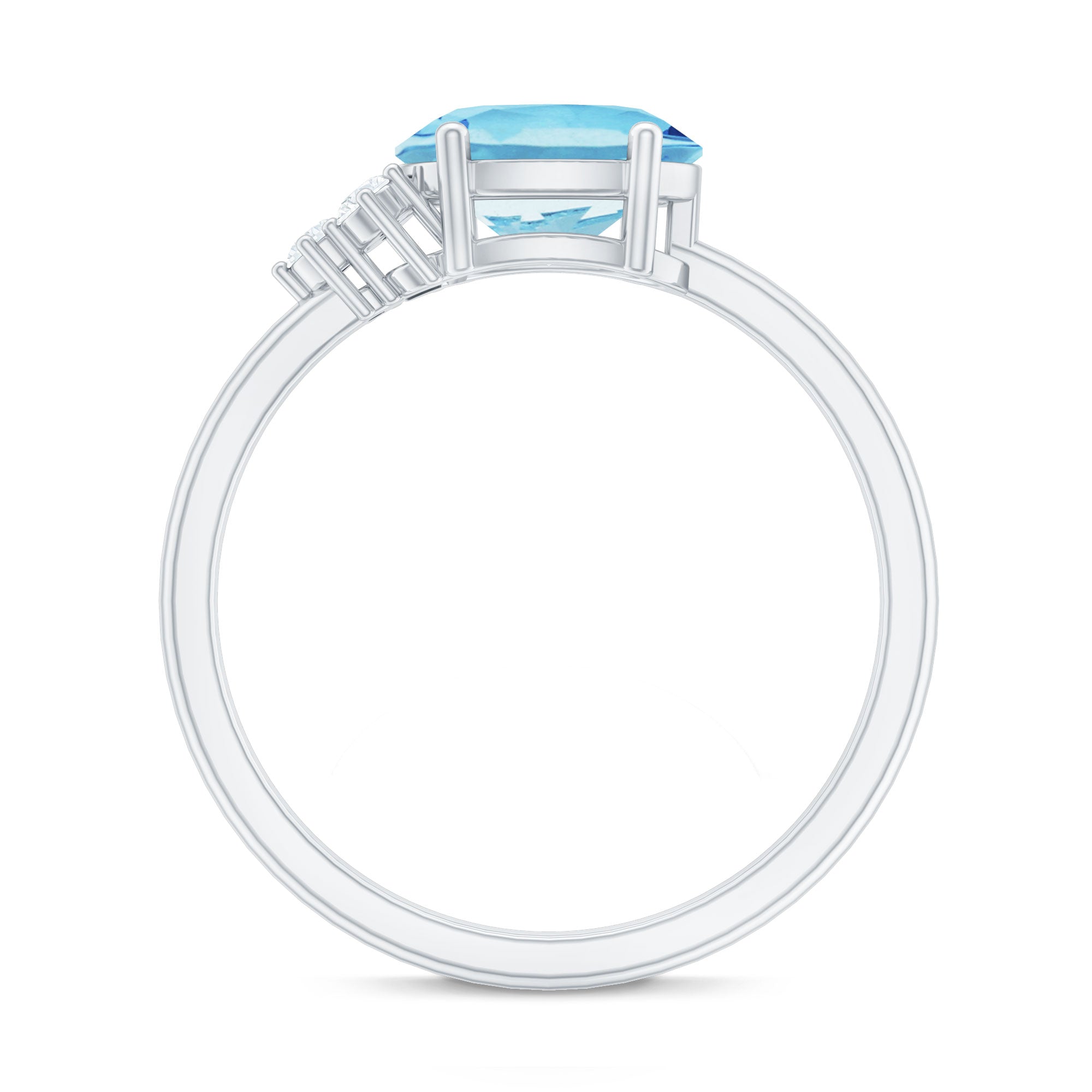 Natural 1 Carat Oval Aquamarine Promise Ring with Diamond Trio