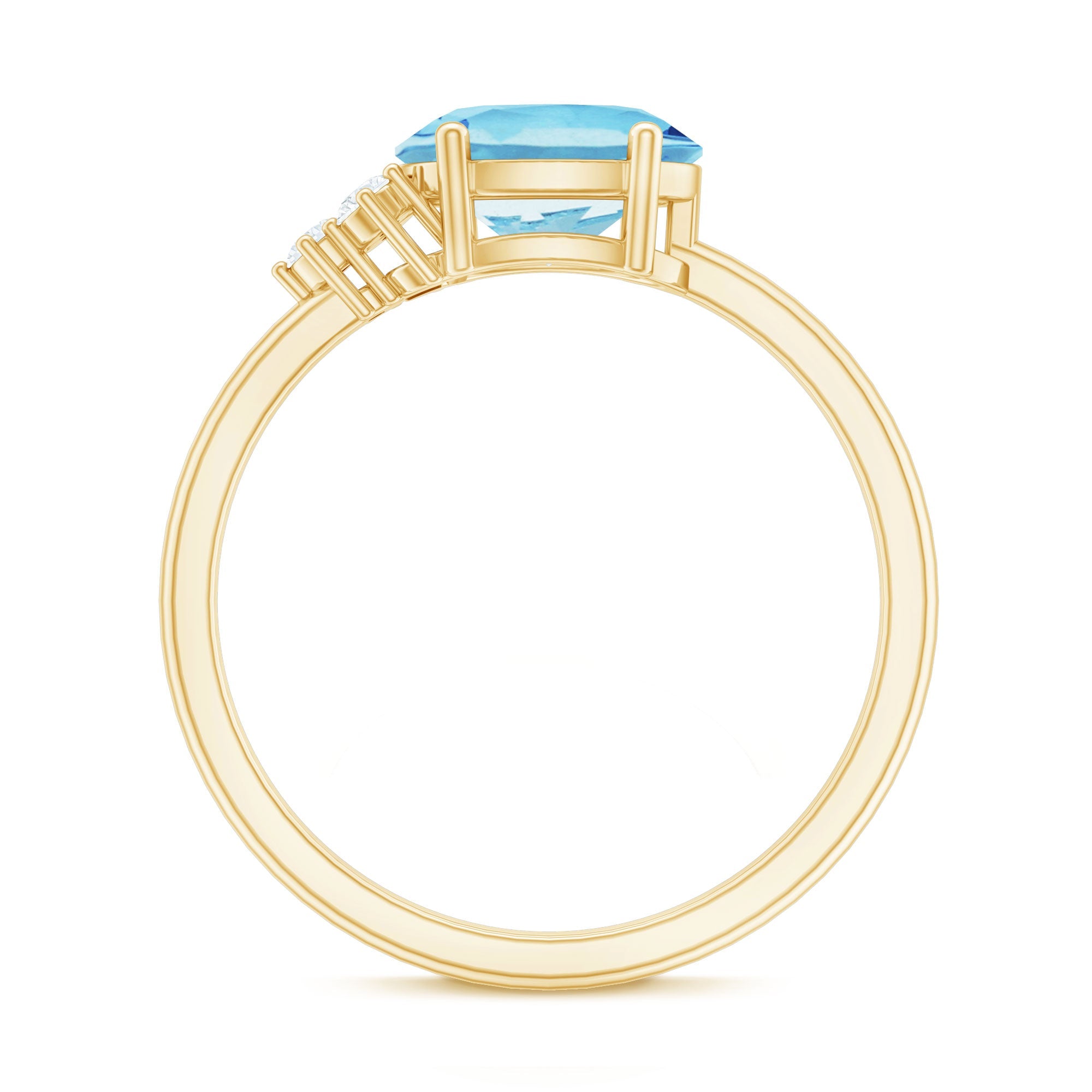 Natural 1 Carat Oval Aquamarine Promise Ring with Diamond Trio