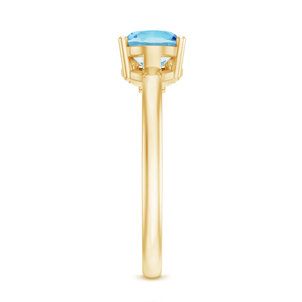 Natural 1 Carat Oval Aquamarine Promise Ring with Diamond Trio