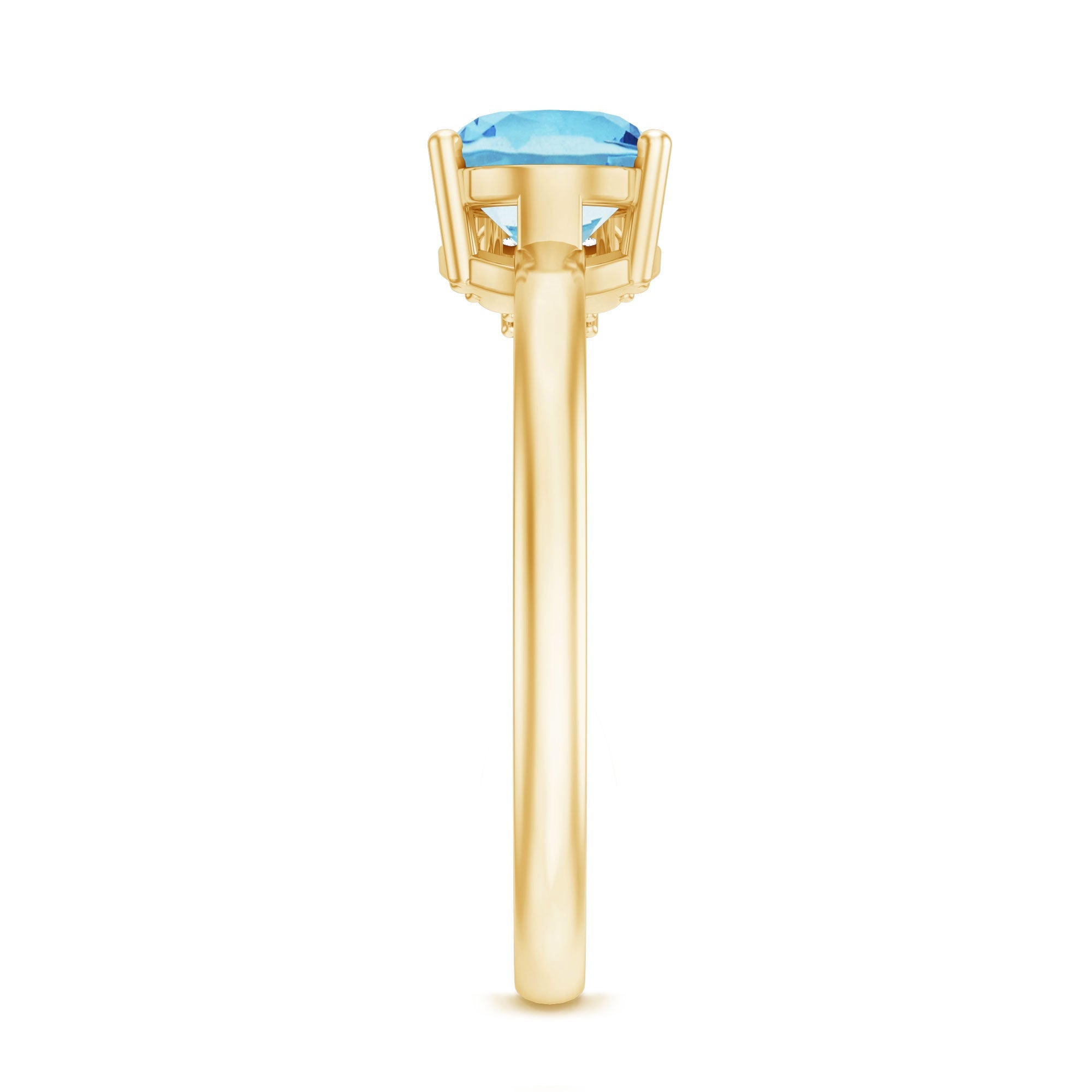 Natural 1 Carat Oval Aquamarine Promise Ring with Diamond Trio