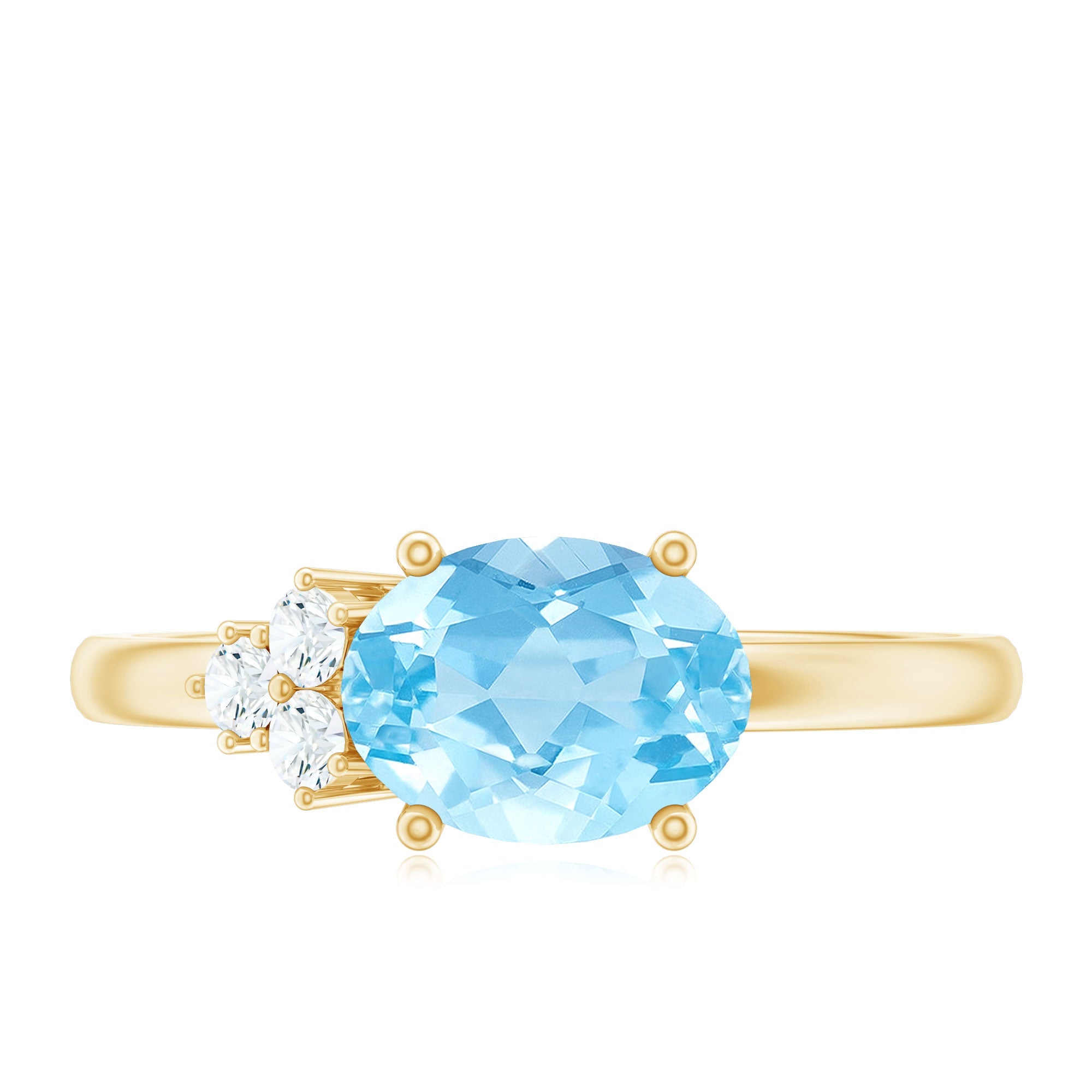 Natural 1 Carat Oval Aquamarine Promise Ring with Diamond Trio