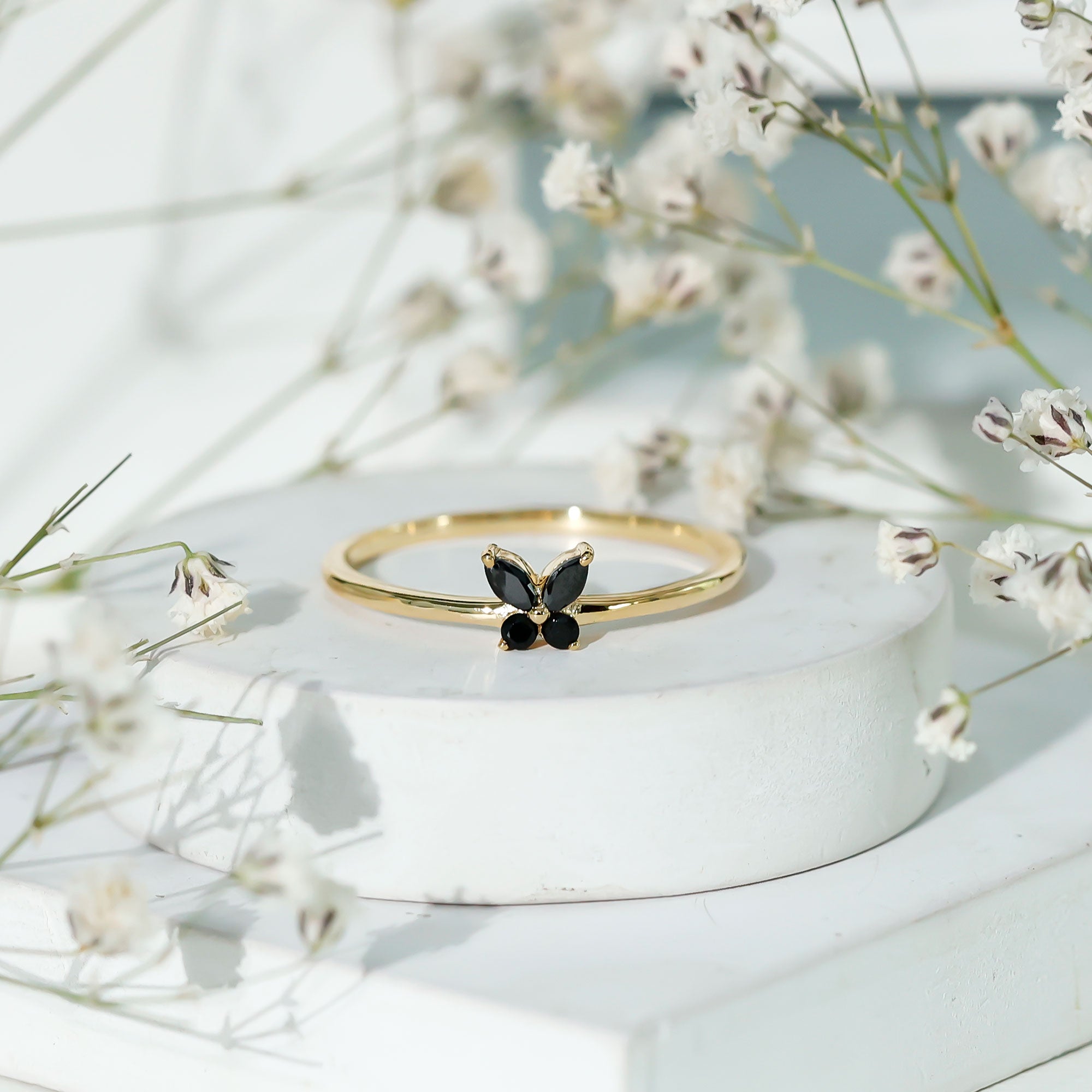 Genuine Black Onyx Butterfly Promise Ring