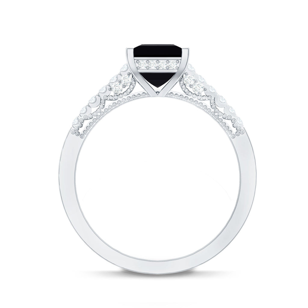 Vintage Inspired 1 Carat Lab Created Black and White Diamond Engagement Ring