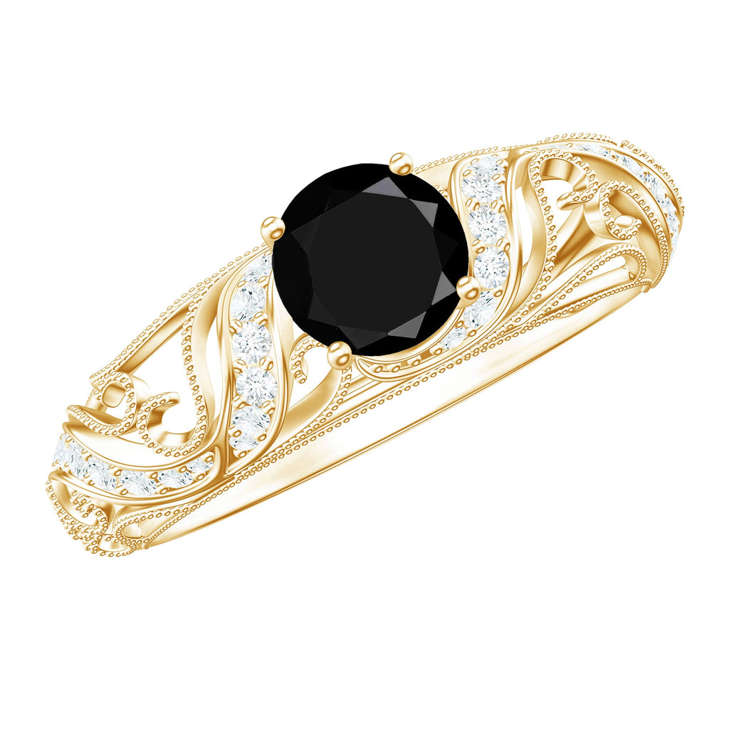 Vintage Looking Black Spinel Engagement Ring with Diamond