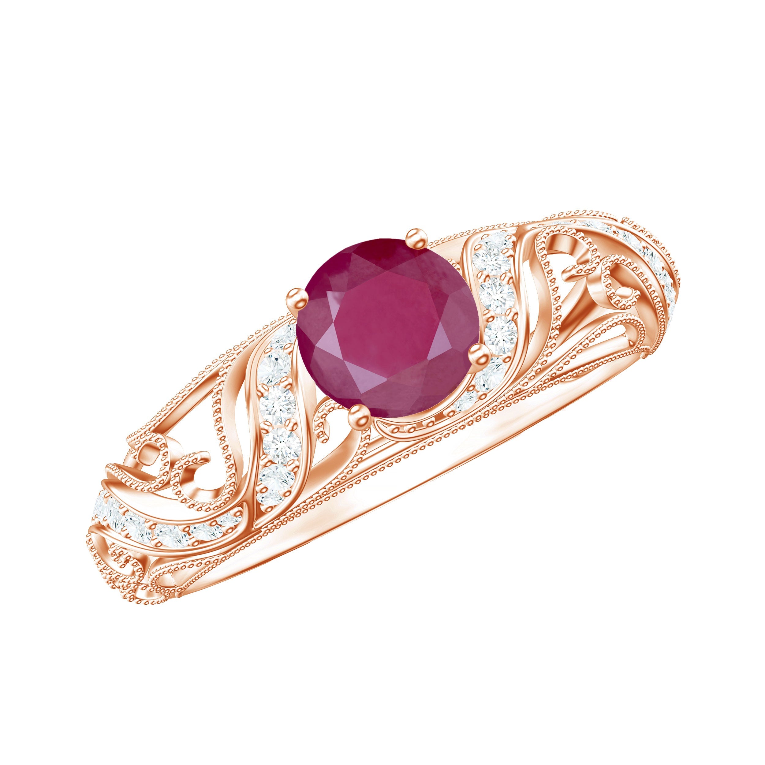 Vintage Style 0.6 Carat Ruby Engagement Ring with Diamond