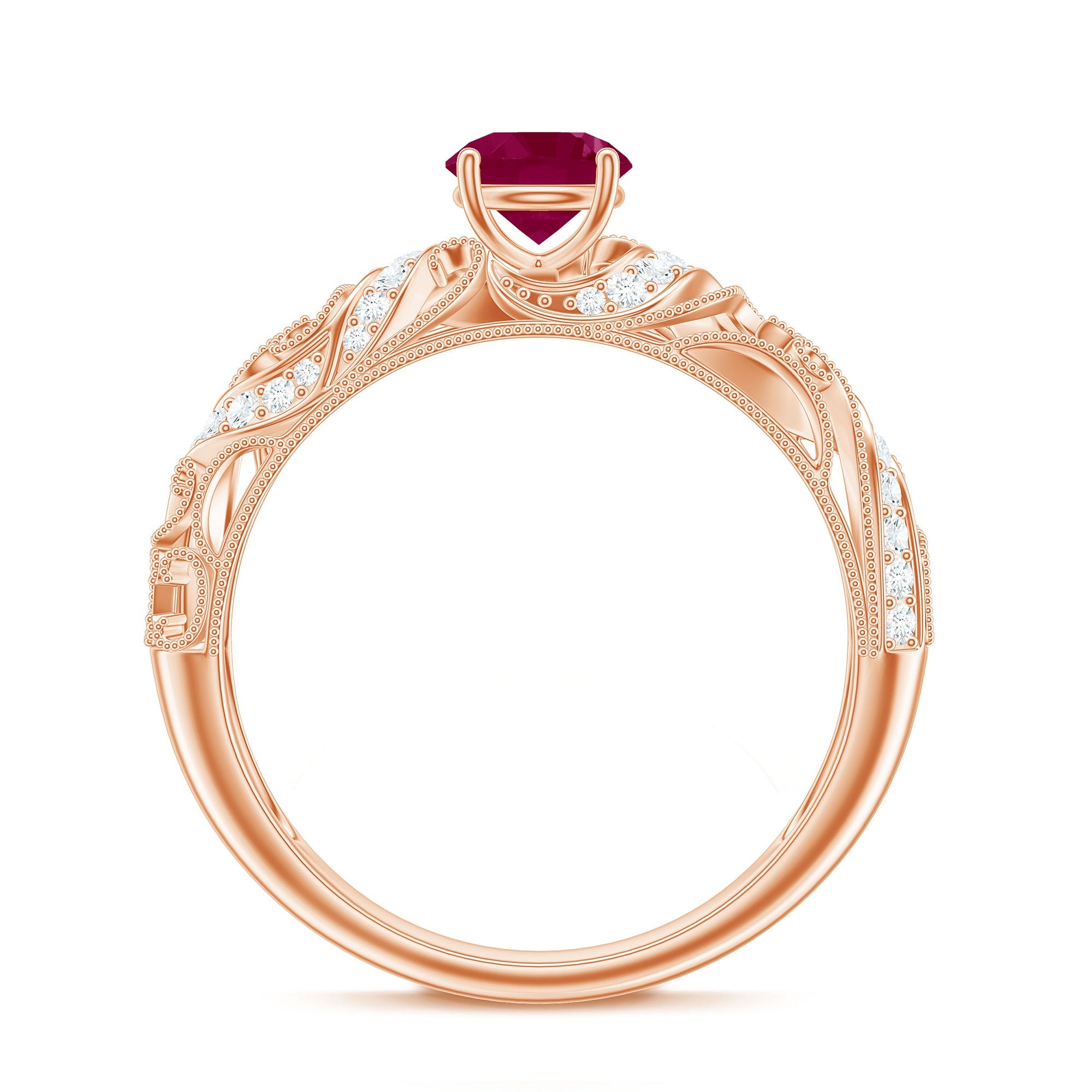 Vintage Style 0.6 Carat Ruby Engagement Ring with Diamond