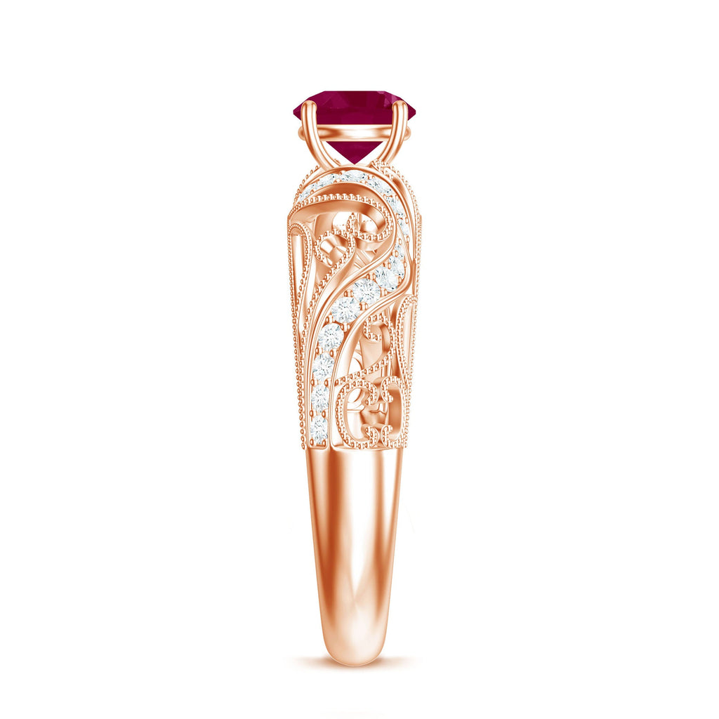 Vintage Style 0.6 Carat Ruby Engagement Ring with Diamond