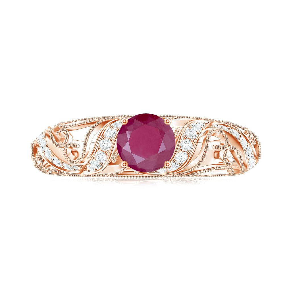 Vintage Style 0.6 Carat Ruby Engagement Ring with Diamond