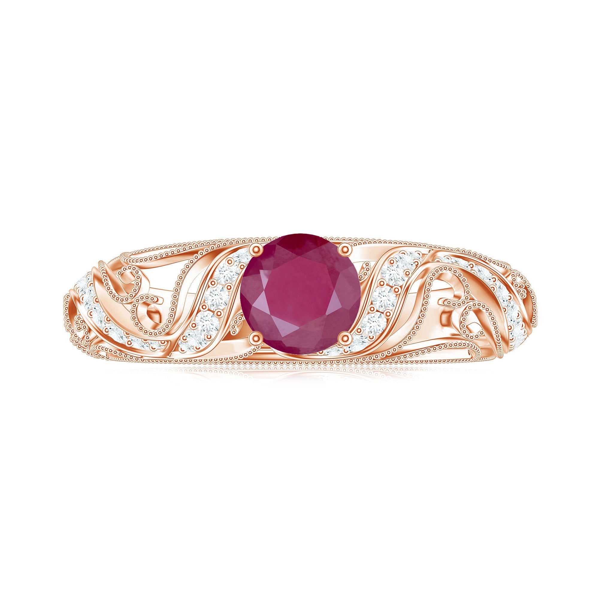Vintage Style 0.6 Carat Ruby Engagement Ring with Diamond