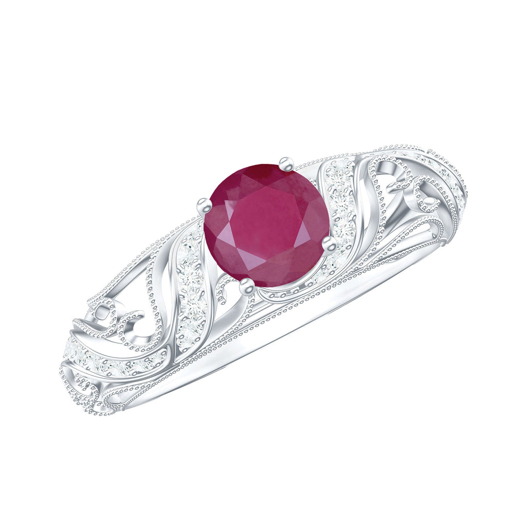 Vintage Style 0.6 Carat Ruby Engagement Ring with Diamond