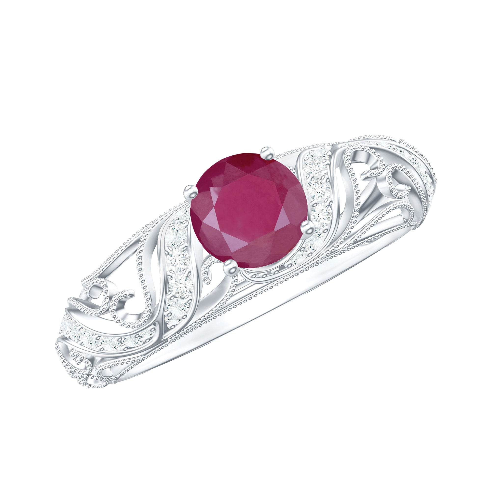Vintage Style 0.6 Carat Ruby Engagement Ring with Diamond