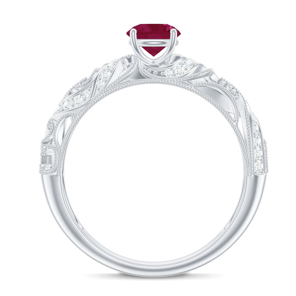 Vintage Style 0.6 Carat Ruby Engagement Ring with Diamond