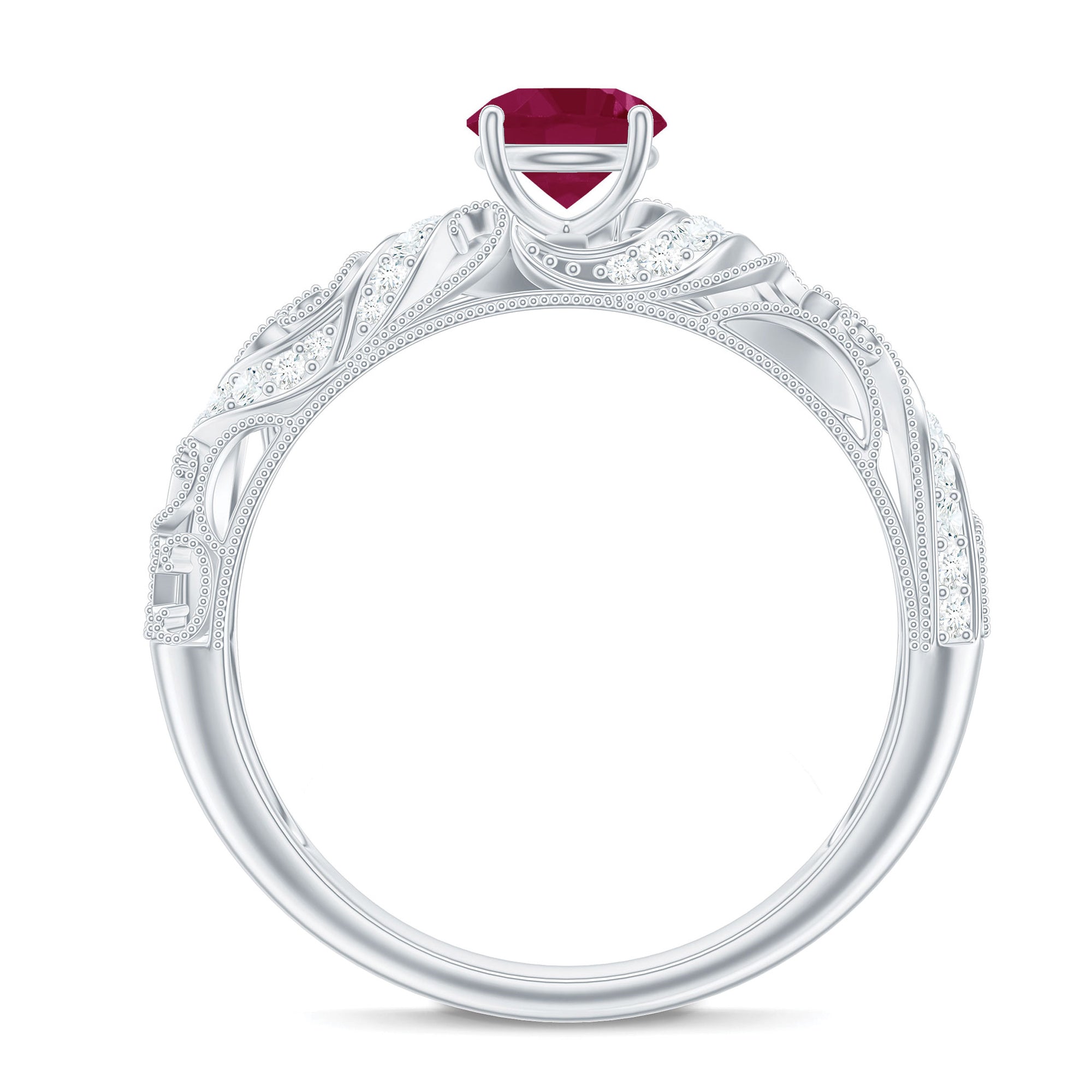Vintage Style 0.6 Carat Ruby Engagement Ring with Diamond