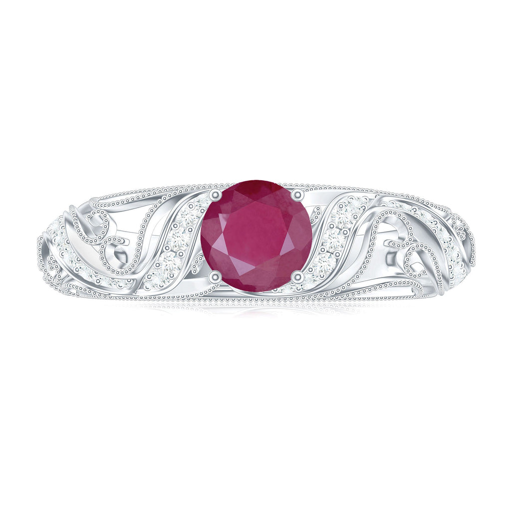 Vintage Style 0.6 Carat Ruby Engagement Ring with Diamond