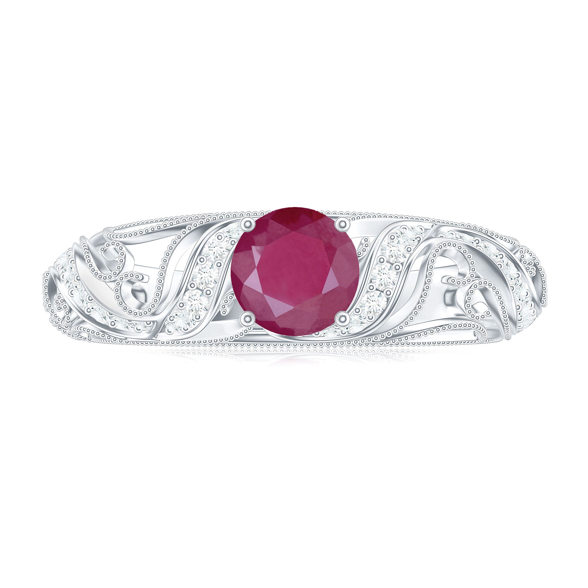 Vintage Style 0.6 Carat Ruby Engagement Ring with Diamond