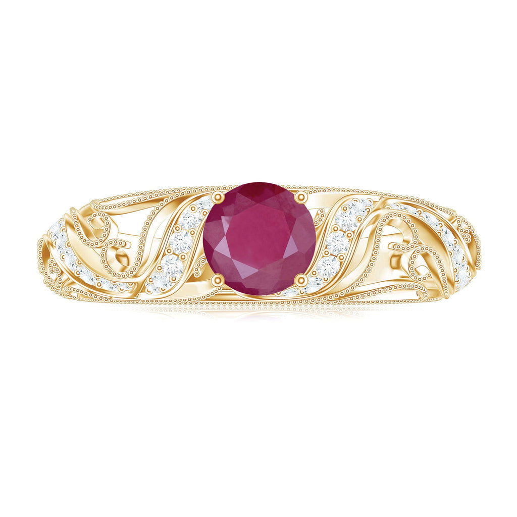Vintage Style 0.6 Carat Ruby Engagement Ring with Diamond