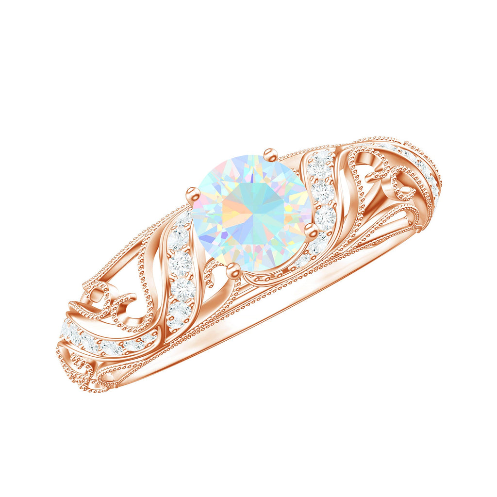 Natural Ethiopian Opal Diamond Vintage Looking Engagement Ring with Certificate