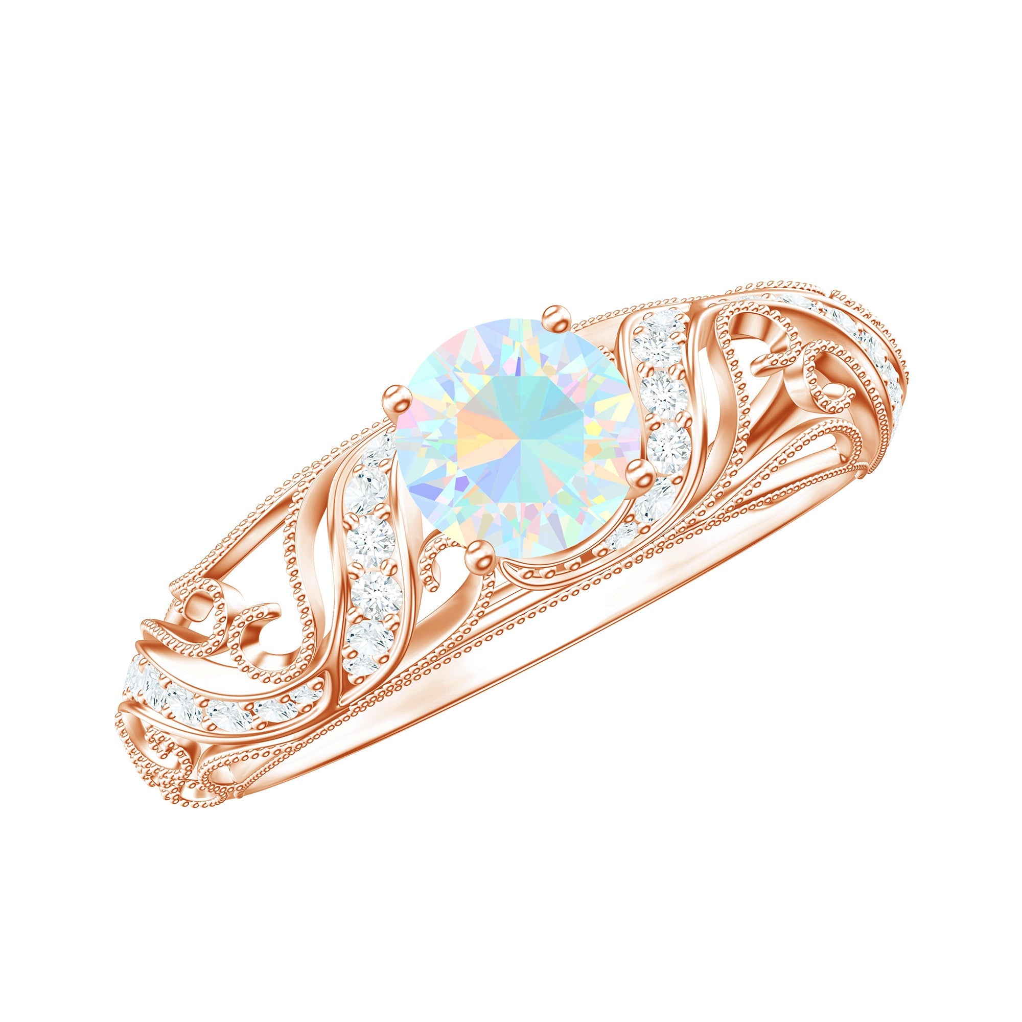 Natural Ethiopian Opal Diamond Vintage Looking Engagement Ring with Certificate