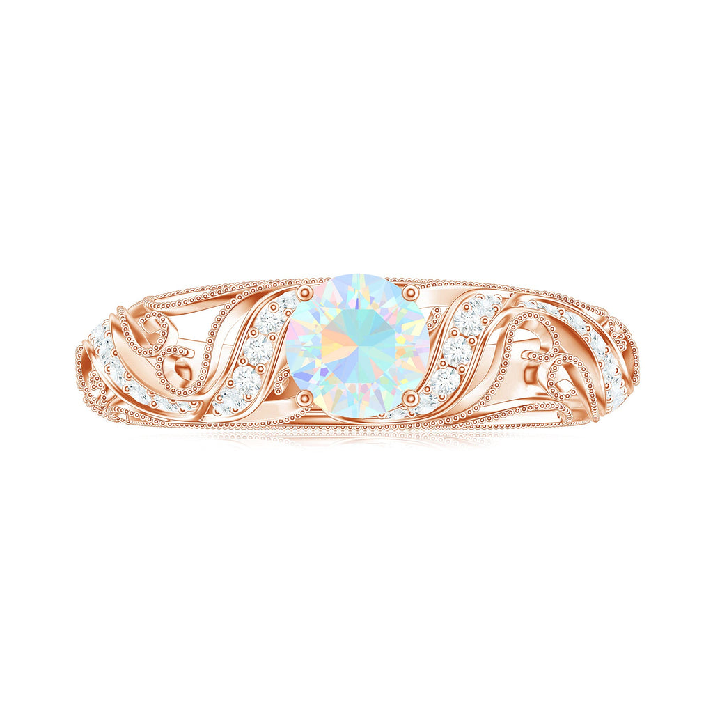 Natural Ethiopian Opal Diamond Vintage Looking Engagement Ring with Certificate