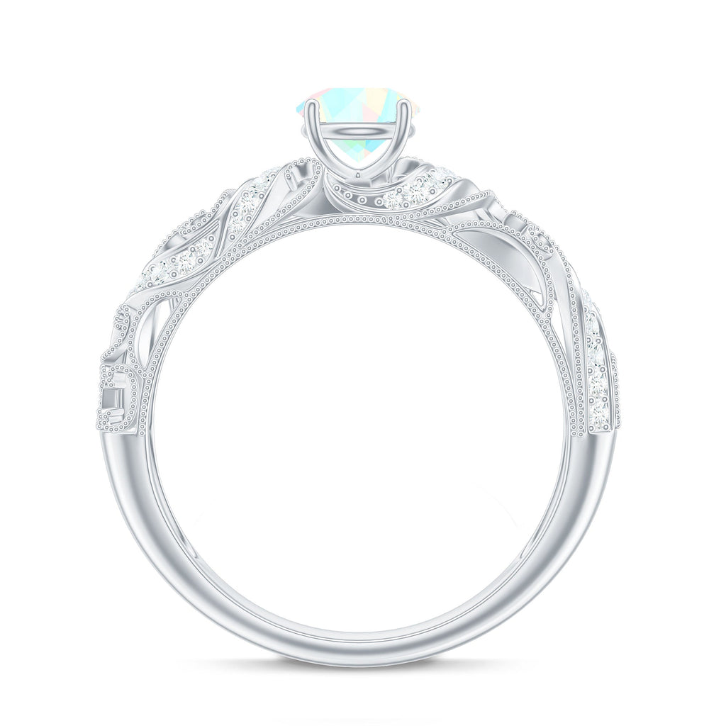Natural Ethiopian Opal Diamond Vintage Looking Engagement Ring with Certificate