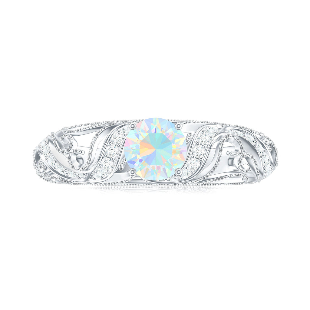 Natural Ethiopian Opal Diamond Vintage Looking Engagement Ring with Certificate