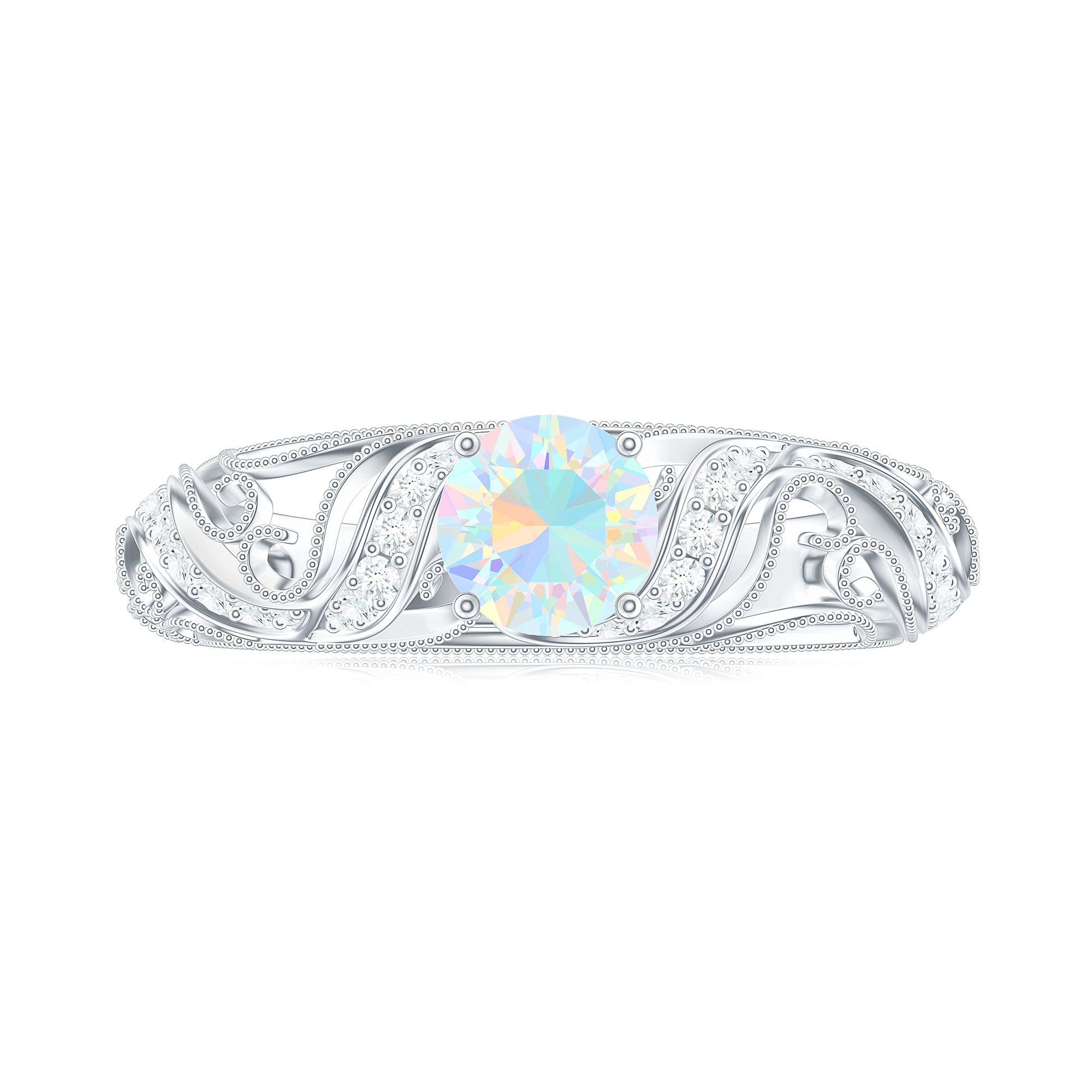 Natural Ethiopian Opal Diamond Vintage Looking Engagement Ring with Certificate
